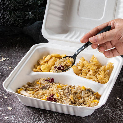 8inの9in生物分解性のサトウキビのバガスのクラムシェルのFreezable速い食品容器テーブルウェア