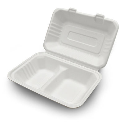 7 x 5inの生物分解性のサトウキビのバガスのパルプによって蝶番を付けられる食品容器はお弁当箱を取る
