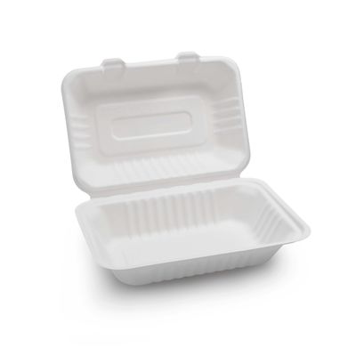 7 x 5inの生物分解性のサトウキビのバガスのパルプによって蝶番を付けられる食品容器はお弁当箱を取る