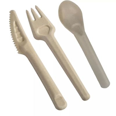 生物分解性のバガスのEcoの友好的で使い捨て可能な食事用器具類141.7mmのCompostableフォークおよびスプーン