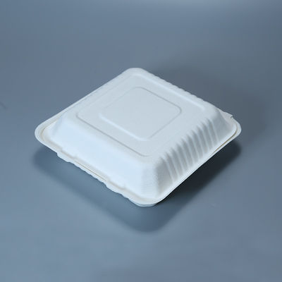 800mlテークアウトの容器のマイクロウェーブ安全なバガスのクラムシェルの誕生会の使い捨て可能な版