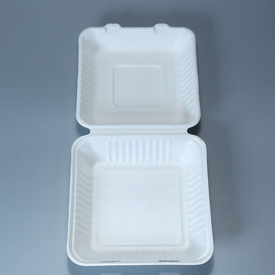 800mlテークアウトの容器のマイクロウェーブ安全なバガスのクラムシェルの誕生会の使い捨て可能な版