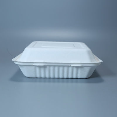 800mlテークアウトの容器のマイクロウェーブ安全なバガスのクラムシェルの誕生会の使い捨て可能な版