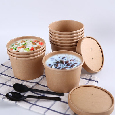 使い捨て可能な生物分解性の取得容器のクラフト紙のスープ ボウル16oz 24ozに塗るPLA