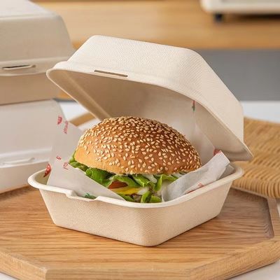 バージン21gの使い捨て可能なハンバーガーのクラムシェル箱のサトウキビのバガスのテークアウト箱