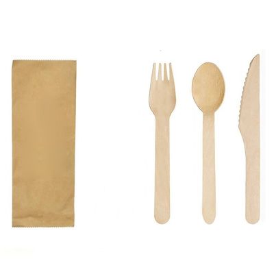 140mmの使い捨て可能な木のディナー・パーティの食事用器具類は生物分解性のフォークのナイフおよびスプーンを置いた