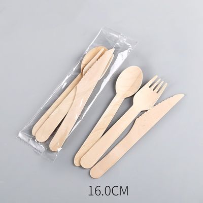 140mmの使い捨て可能な木のディナー・パーティの食事用器具類は生物分解性のフォークのナイフおよびスプーンを置いた