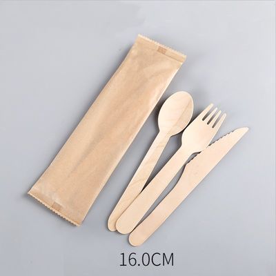 140mmの使い捨て可能な木のディナー・パーティの食事用器具類は生物分解性のフォークのナイフおよびスプーンを置いた