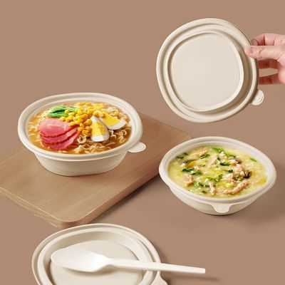 生物分解性800ml 1050mlはふたが付いている容器のコーンスターチのデザート用深皿を取る
