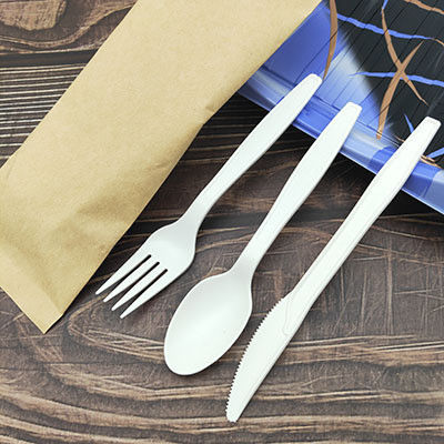 6inch生物分解性のコーンスターチ テーブルウェアはそれぞれ使い捨て可能な食事用器具類セットを包んだ
