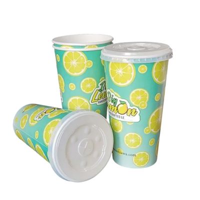 22oz 640mlのPE PLAのコーラの使い捨て可能な紙コップは冷たい飲み物のコップ300gsmを壁紙を張る