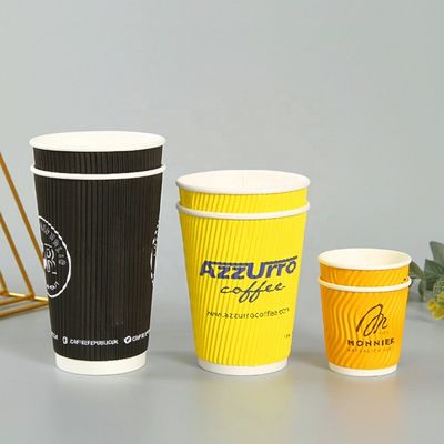 4oz 120ml 8oz 250mlの使い捨て可能な紙コップはふたのさざ波の壁が付いているコーヒー カップを黄色にする